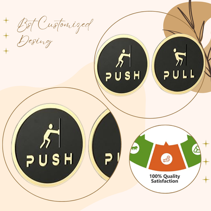 Luxury Gold & Black Push/Pull Door Sign Plates (Round)