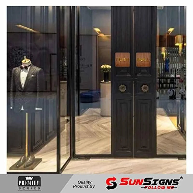 Premium Wooden Push & Pull Door Sign Board – Golden Letter Cut Design