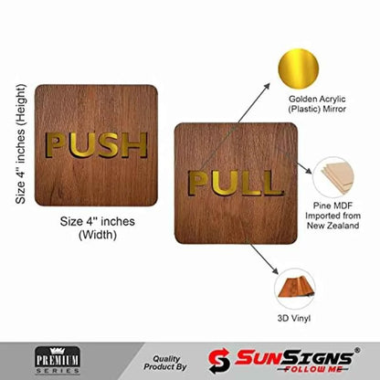 Premium Wooden Push & Pull Door Sign Board – Golden Letter Cut Design