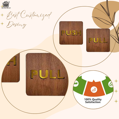 Premium Wooden Push & Pull Door Sign Board – Golden Letter Cut Design