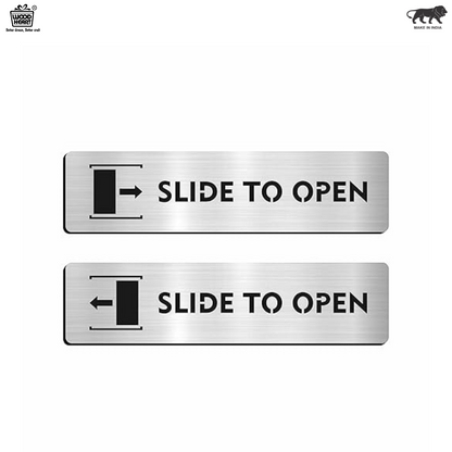 Brushed Silver "Slide to Open" Door Sign Plates (Set of 2)