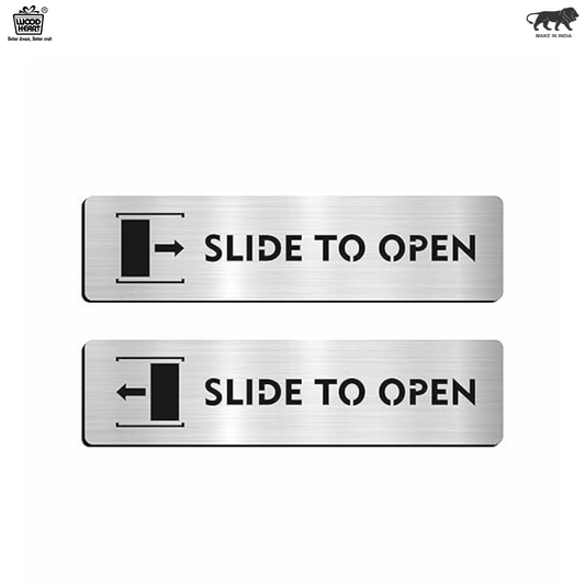 Brushed Silver "Slide to Open" Door Sign Plates (Set of 2)
