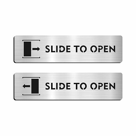 Brushed Silver "Slide to Open" Door Sign Plates (Set of 2)