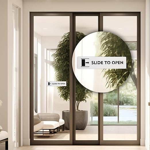 Brushed Silver "Slide to Open" Door Sign Plates (Set of 2)