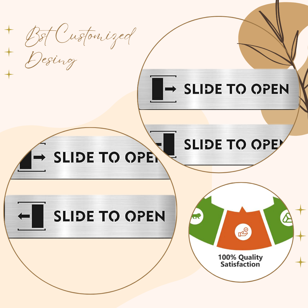 Brushed Silver "Slide to Open" Door Sign Plates (Set of 2)
