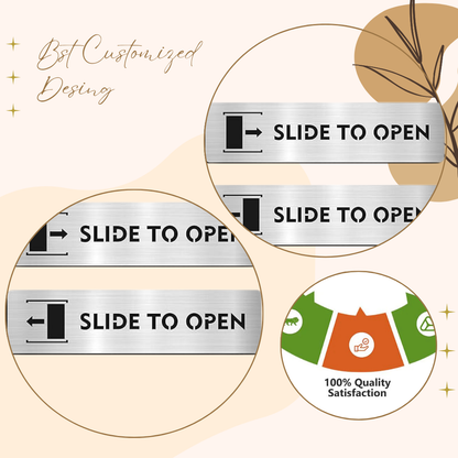 Brushed Silver "Slide to Open" Door Sign Plates (Set of 2)
