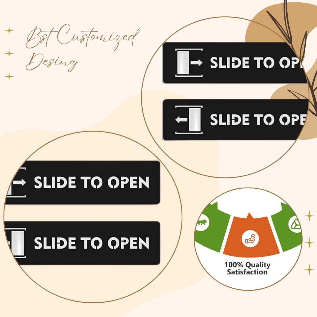 Matte Black "Slide to Open" Door Sign Plates (Set of 2)