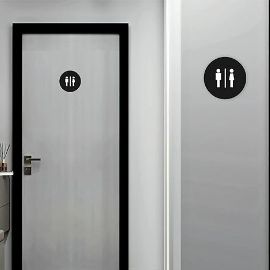 Round Unisex Restroom Sign Plate
