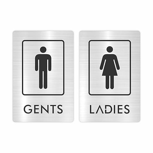 Brushed Metal Gents & Ladies Washroom Door Sign Set
