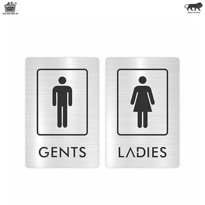 Brushed Metal Gents & Ladies Washroom Door Sign Set