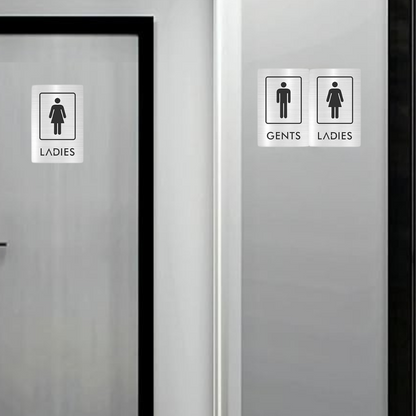 Brushed Metal Gents & Ladies Washroom Door Sign Set