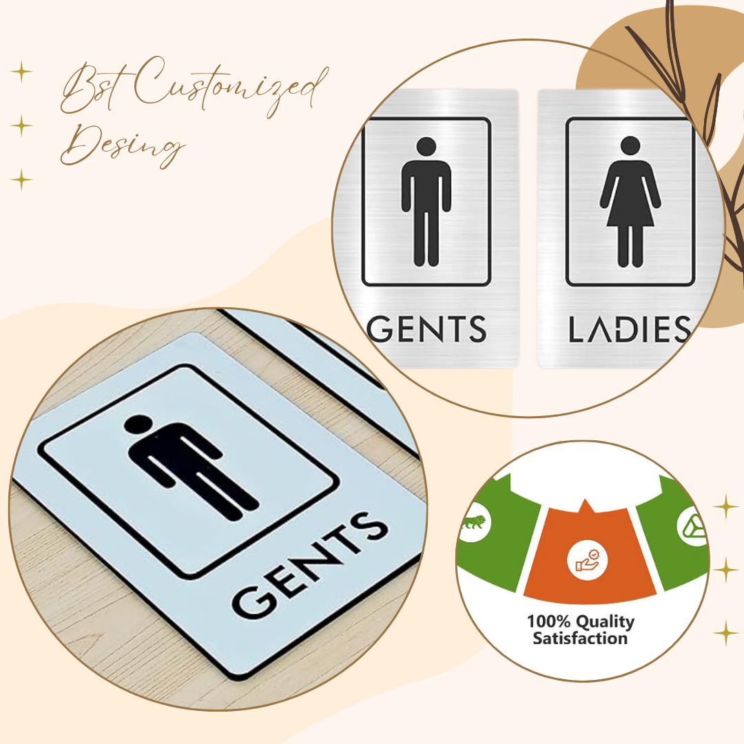 Brushed Metal Gents & Ladies Washroom Door Sign Set