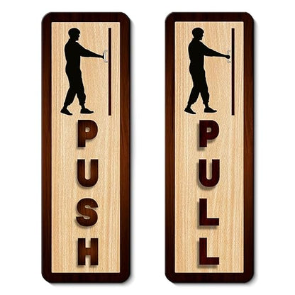 Vertical Wooden Push & Pull Door Sign Board – Silhouette Figure Design