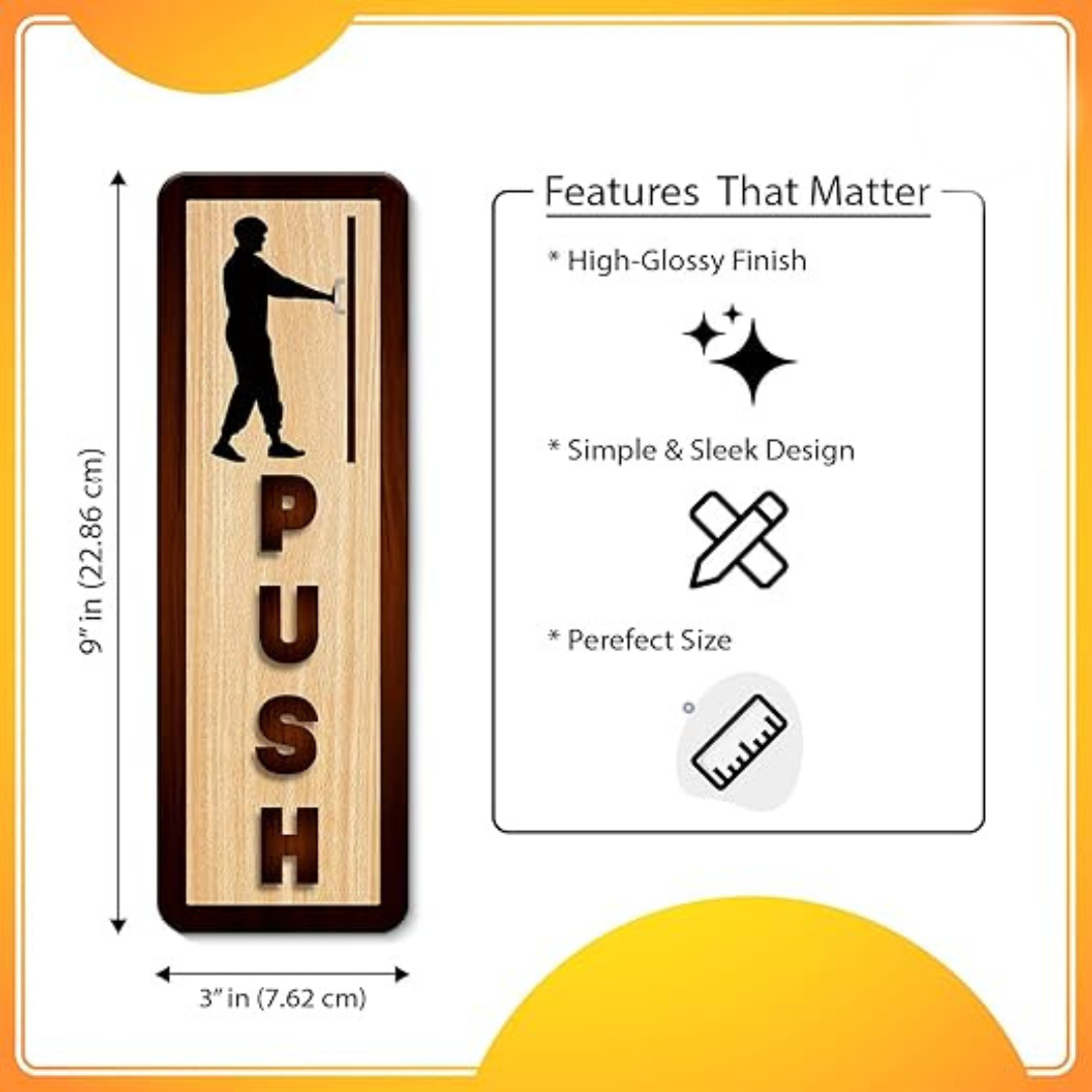 Vertical Wooden Push & Pull Door Sign Board – Silhouette Figure Design