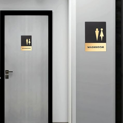 Premium Black & Gold Washroom Sign – Unisex