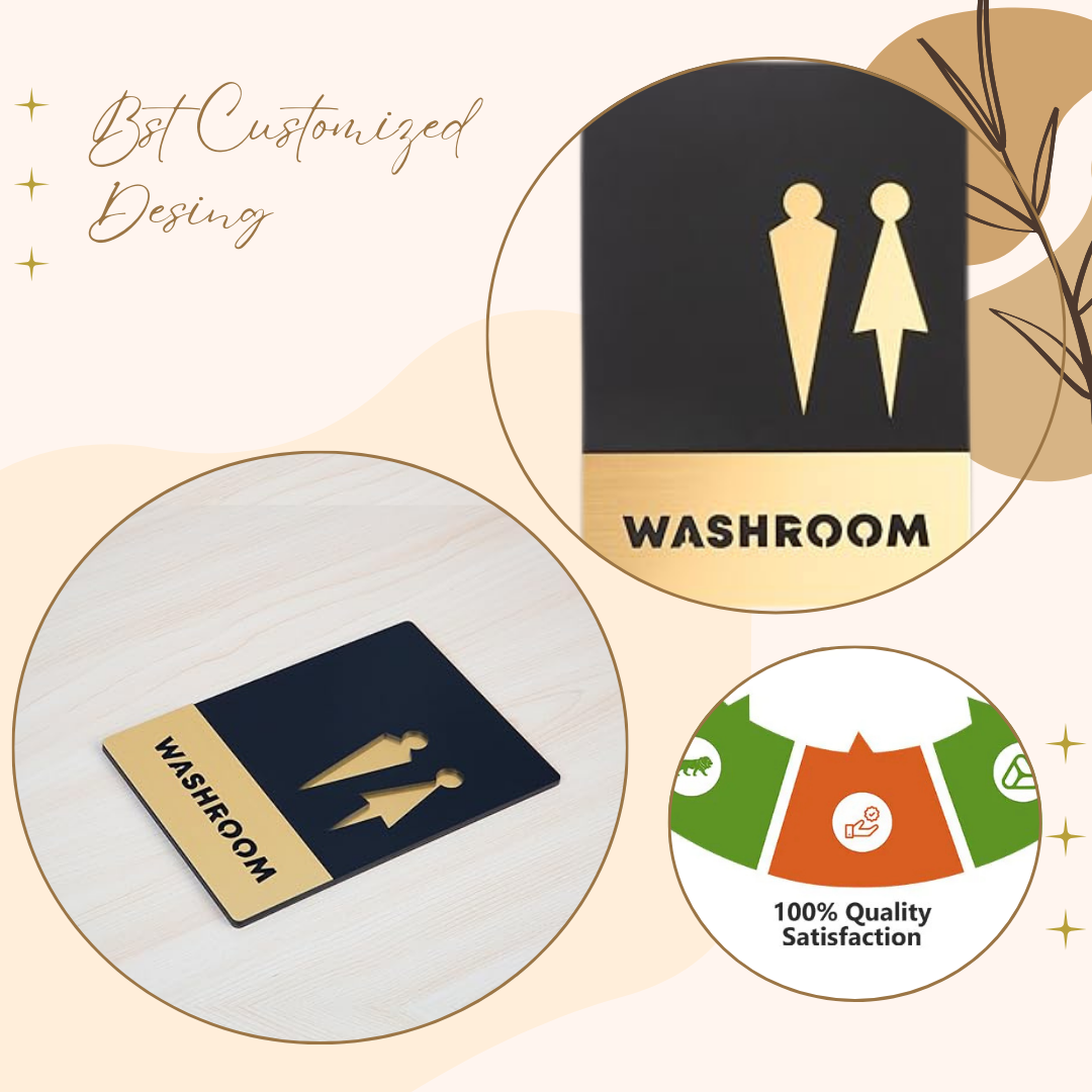 Premium Black & Gold Washroom Sign – Unisex