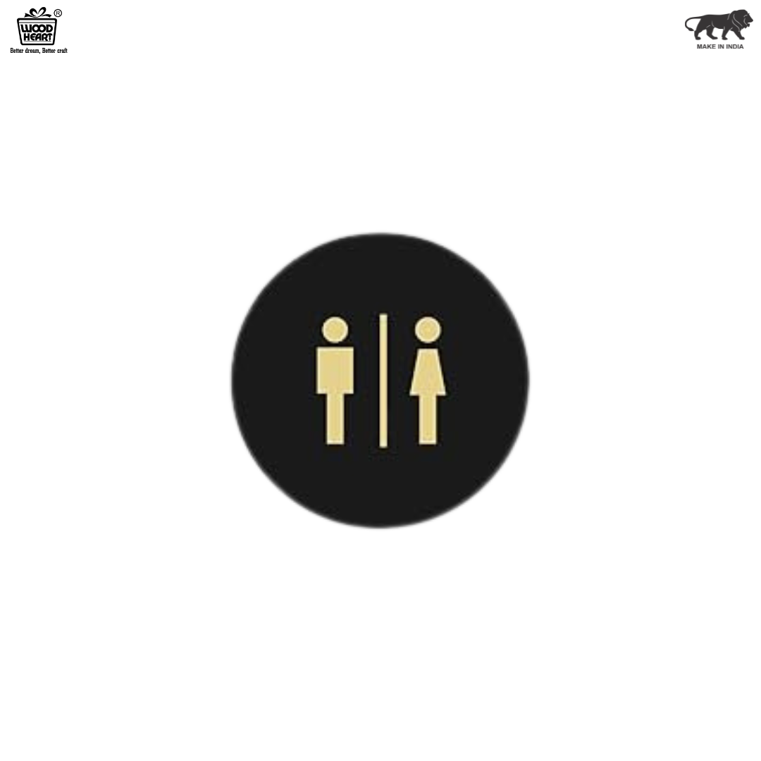 Round Black & Gold Unisex Washroom Sign