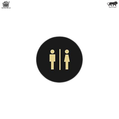 Round Black & Gold Unisex Washroom Sign
