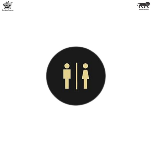 Round Black & Gold Unisex Washroom Sign