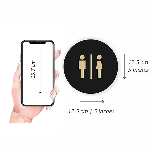 Round Black & Gold Unisex Washroom Sign