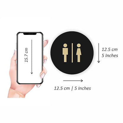 Round Black & Gold Unisex Washroom Sign