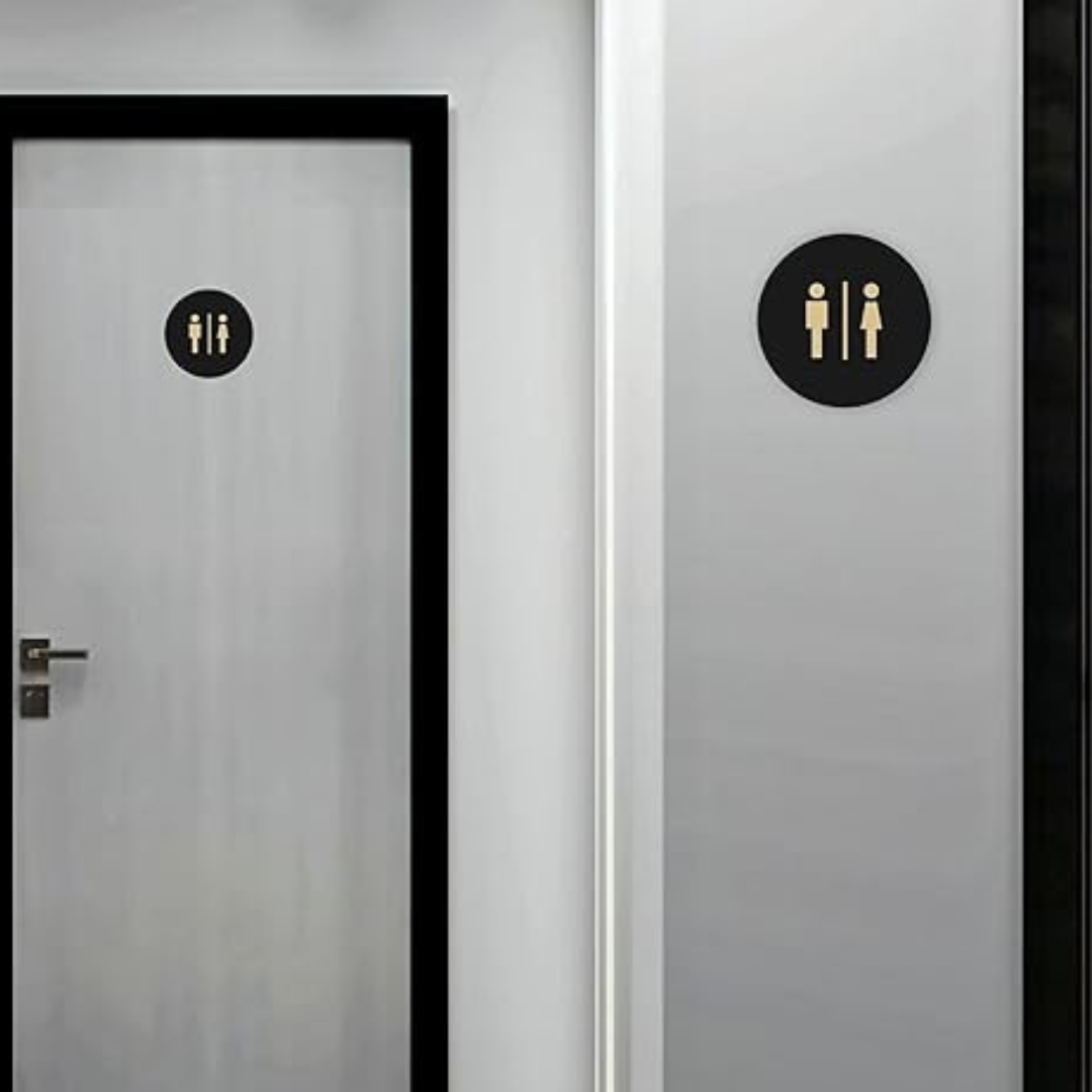Round Black & Gold Unisex Washroom Sign