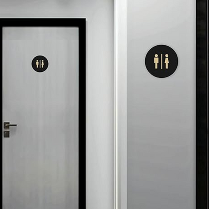 Round Black & Gold Unisex Washroom Sign
