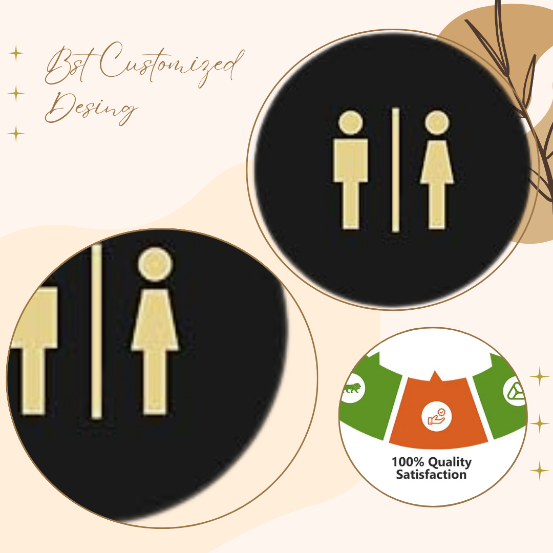 Round Black & Gold Unisex Washroom Sign