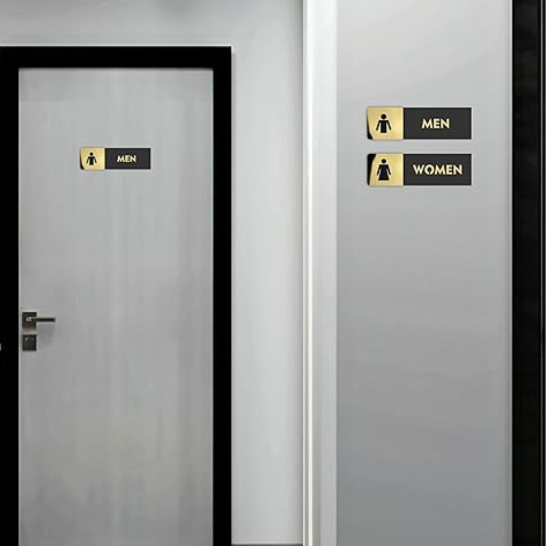 Black & Gold Men/Women Restroom Sign Set