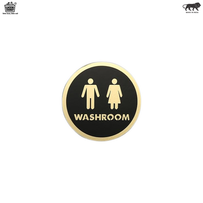 Premium Round Washroom Sign Board – Black & Gold Unisex Design