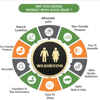 Premium Round Washroom Sign Board – Black & Gold Unisex Design