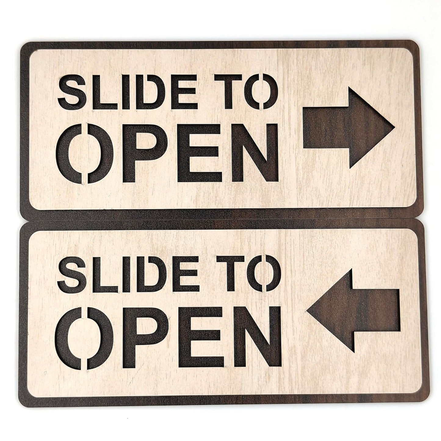 Wooden “Slide to Open” Door Sign Board – Left & Right Arrow Set