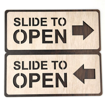 Wooden “Slide to Open” Door Sign Board – Left & Right Arrow Set
