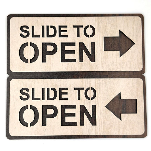 Wooden “Slide to Open” Door Sign Board – Left & Right Arrow Set