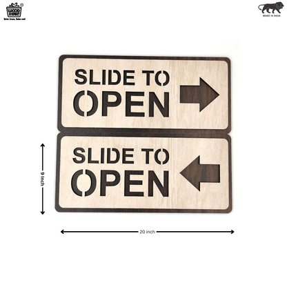Wooden “Slide to Open” Door Sign Board – Left & Right Arrow Set