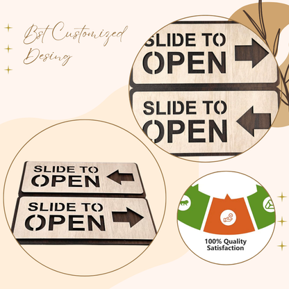 Wooden “Slide to Open” Door Sign Board – Left & Right Arrow Set