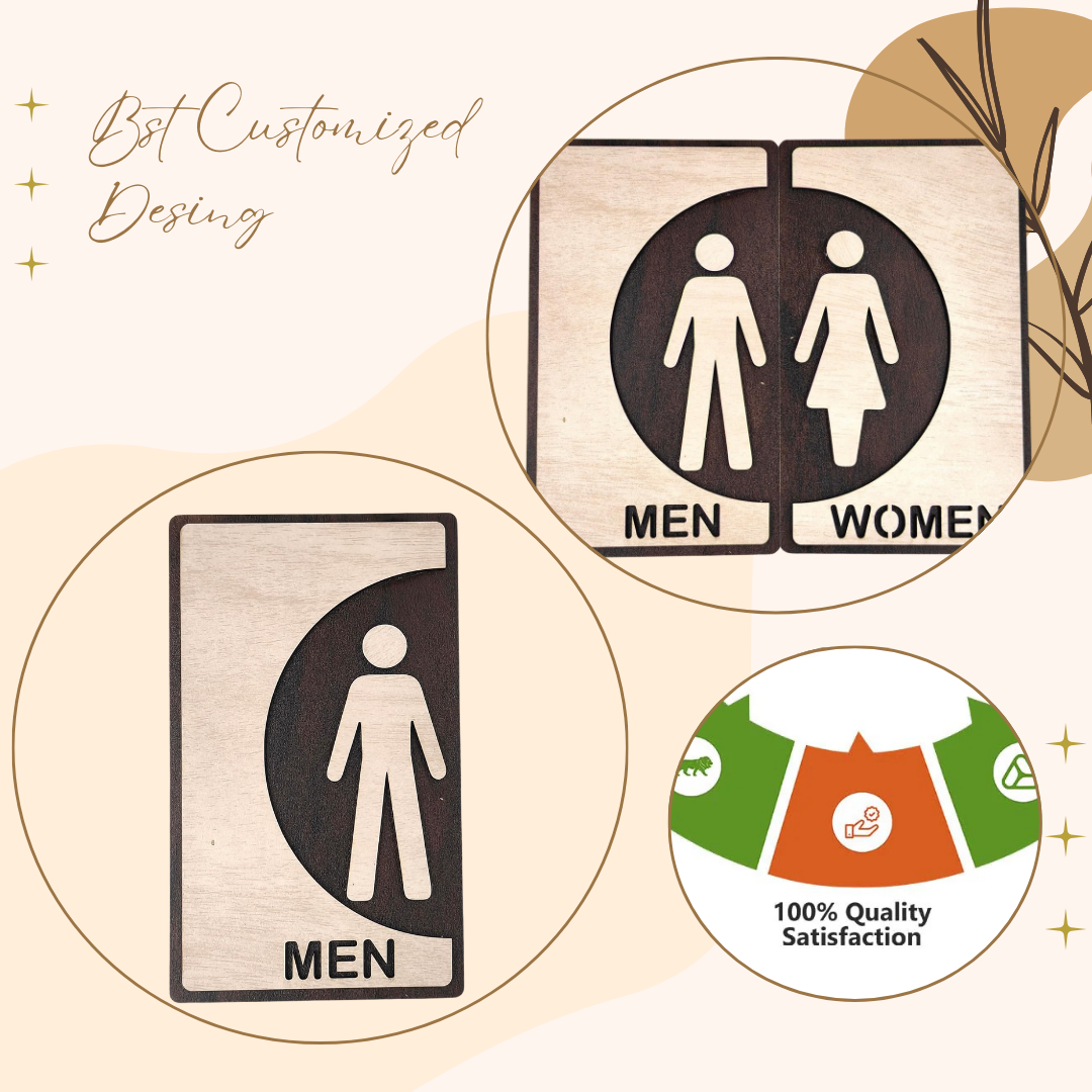 Wooden Men & Women Restroom Sign Board – 2-Piece Set