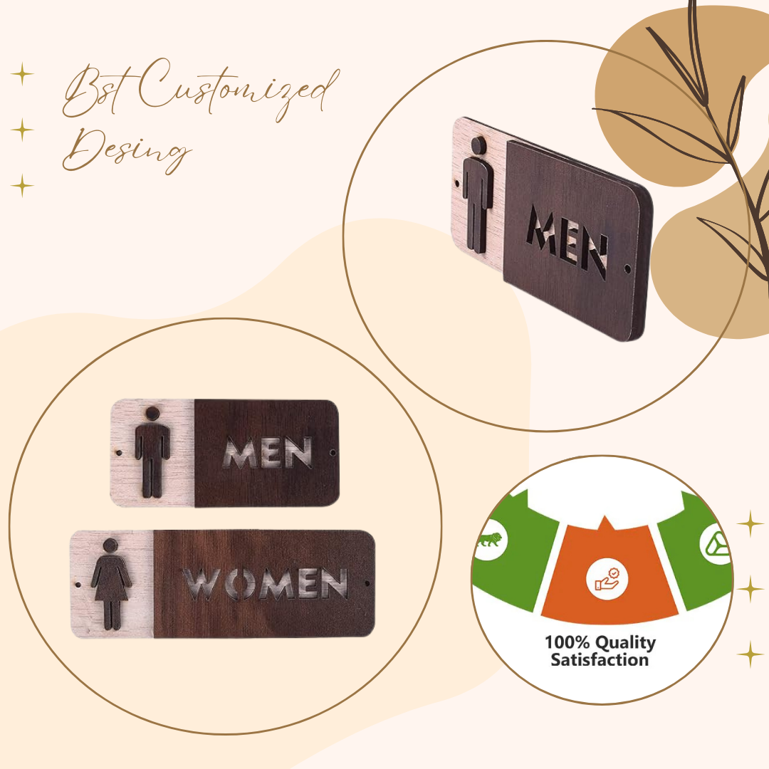 Premium Wooden Men & Women Restroom Door Signs – 2-Piece Set