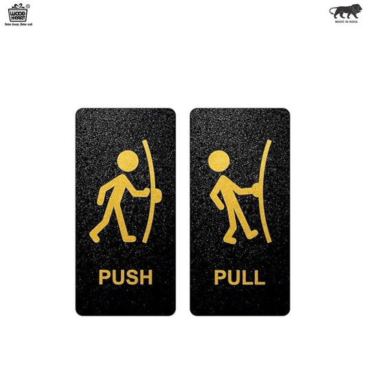 Black & Gold Push & Pull Door Sign Board – Stick Figure Design