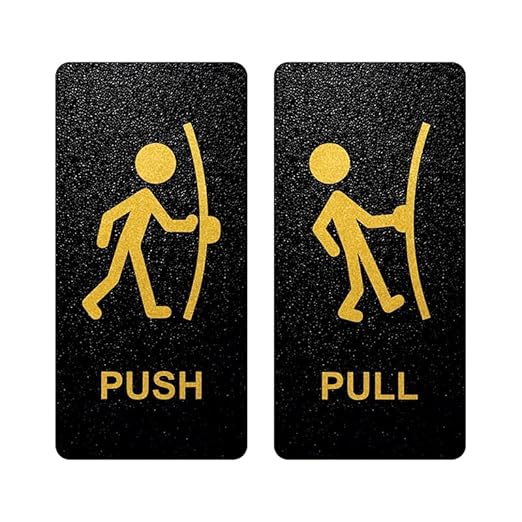 Black & Gold Push & Pull Door Sign Board – Stick Figure Design
