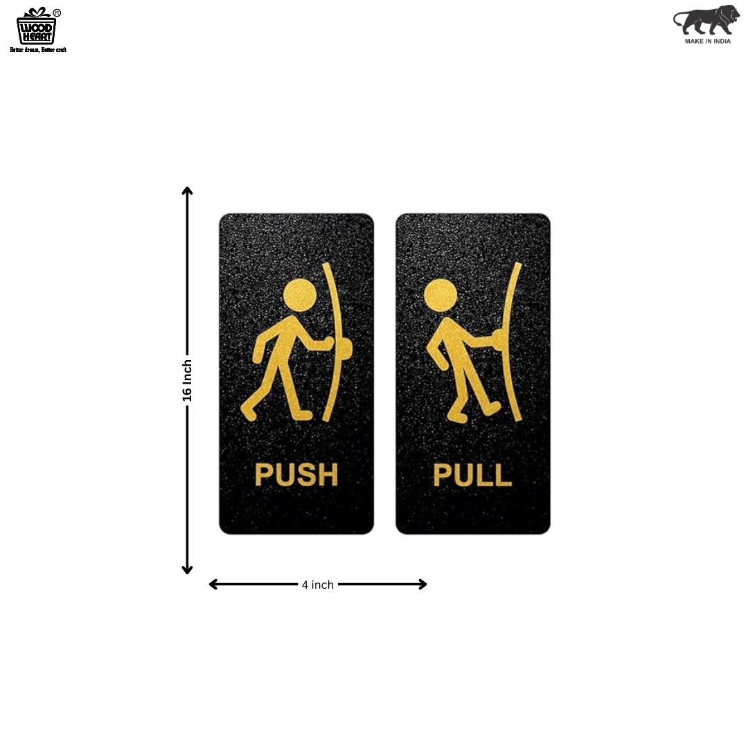 Black & Gold Push & Pull Door Sign Board – Stick Figure Design
