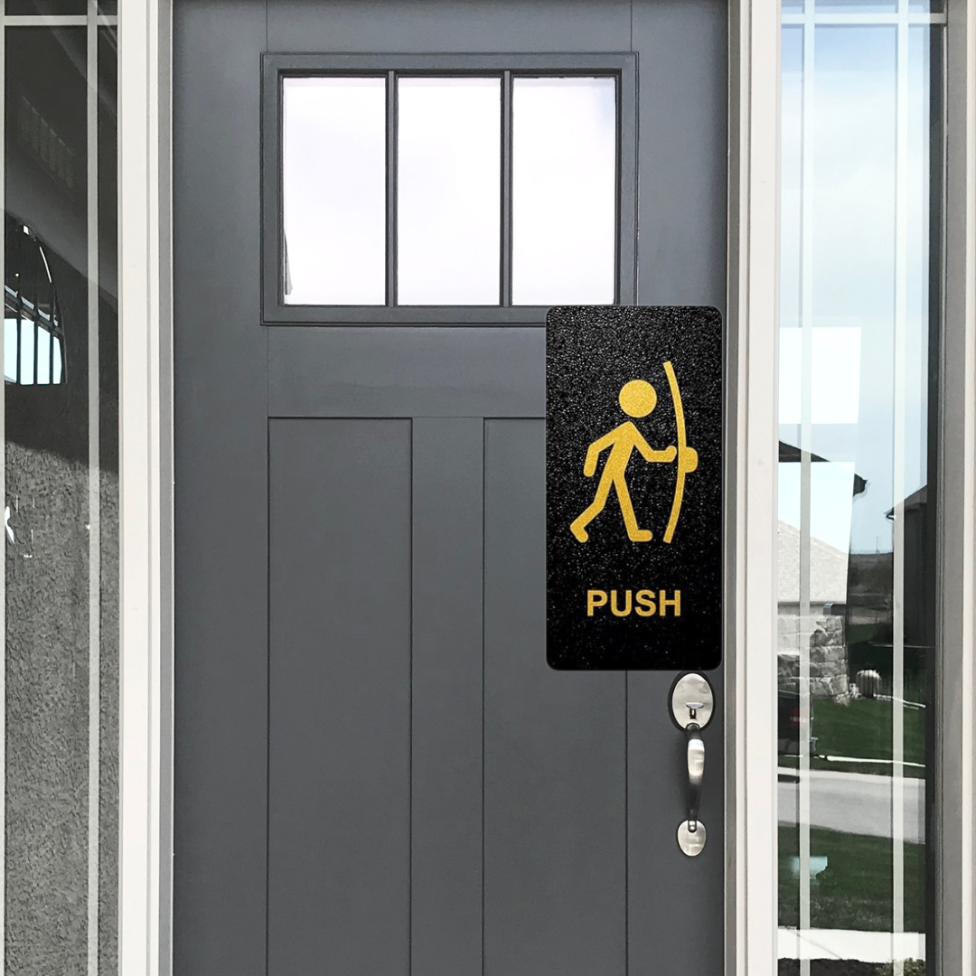Black & Gold Push & Pull Door Sign Board – Stick Figure Design