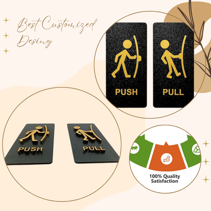 Black & Gold Push & Pull Door Sign Board – Stick Figure Design
