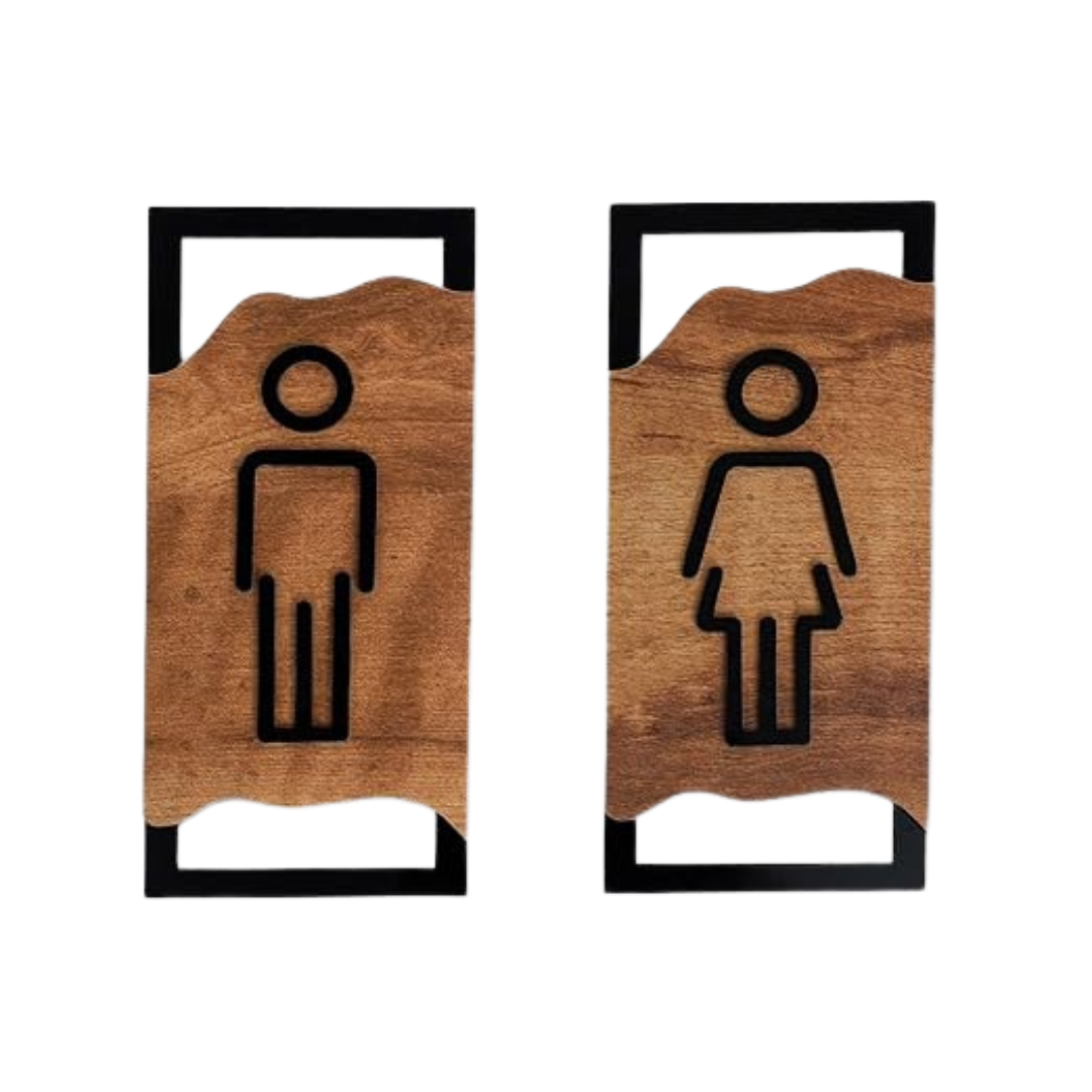 Elegant Wooden Men & Women Restroom Signs – Minimalist Cut-Out Design