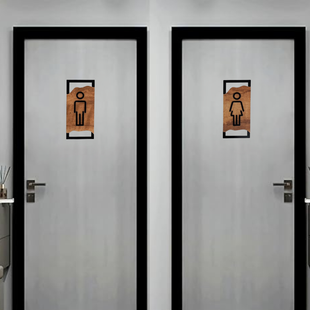 Elegant Wooden Men & Women Restroom Signs – Minimalist Cut-Out Design