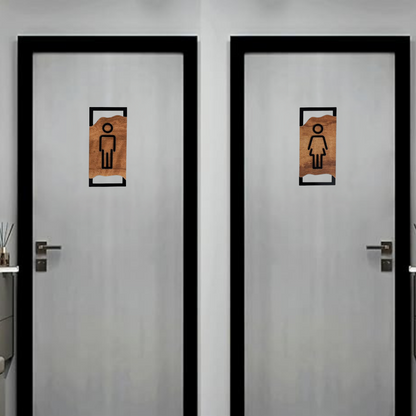 Elegant Wooden Men & Women Restroom Signs – Minimalist Cut-Out Design