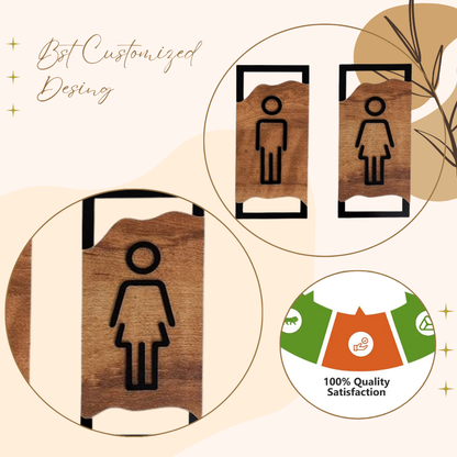 Elegant Wooden Men & Women Restroom Signs – Minimalist Cut-Out Design