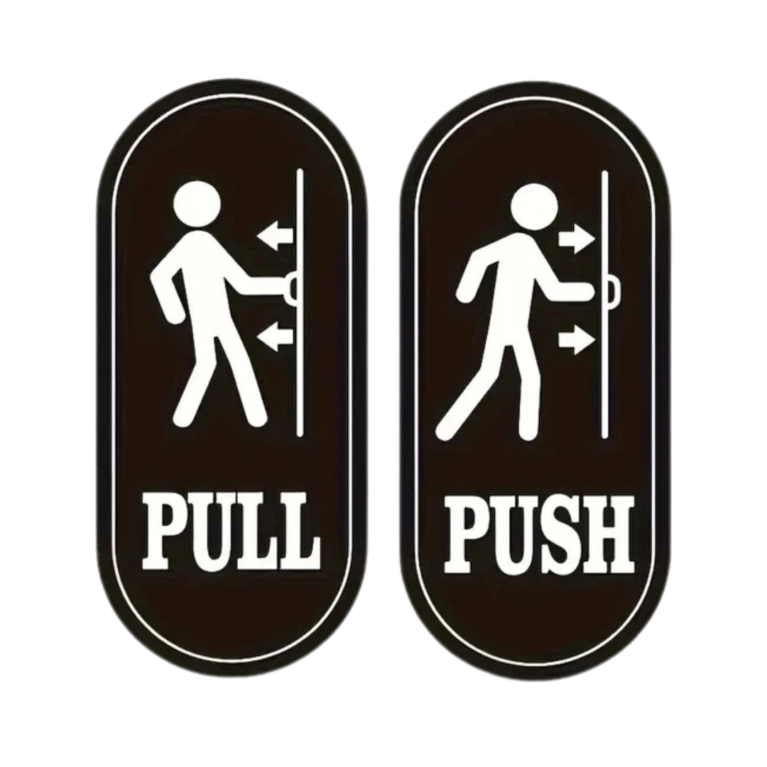 Black & White Push & Pull Door Sign Board – Rounded Vertical Design