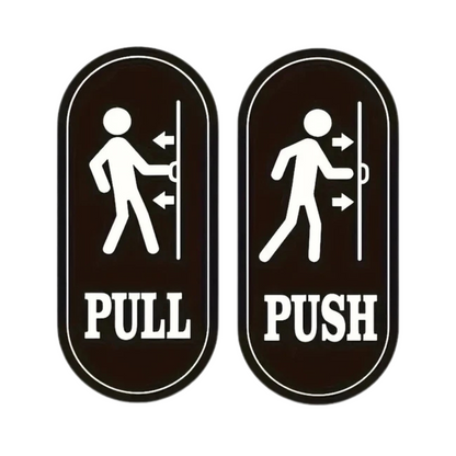 Black & White Push & Pull Door Sign Board – Rounded Vertical Design
