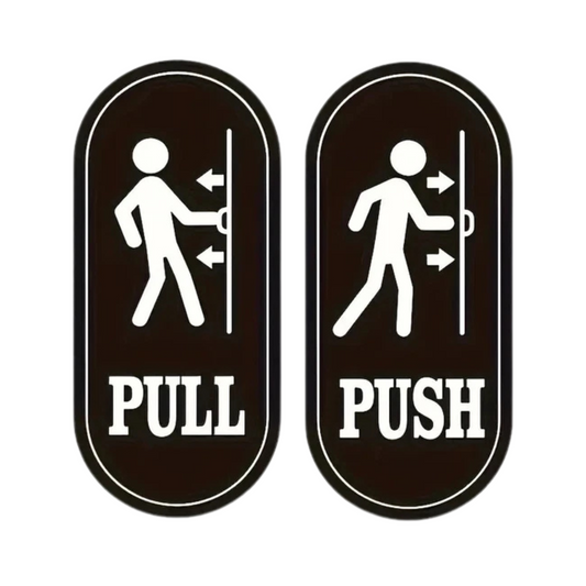 Black & White Push & Pull Door Sign Board – Rounded Vertical Design